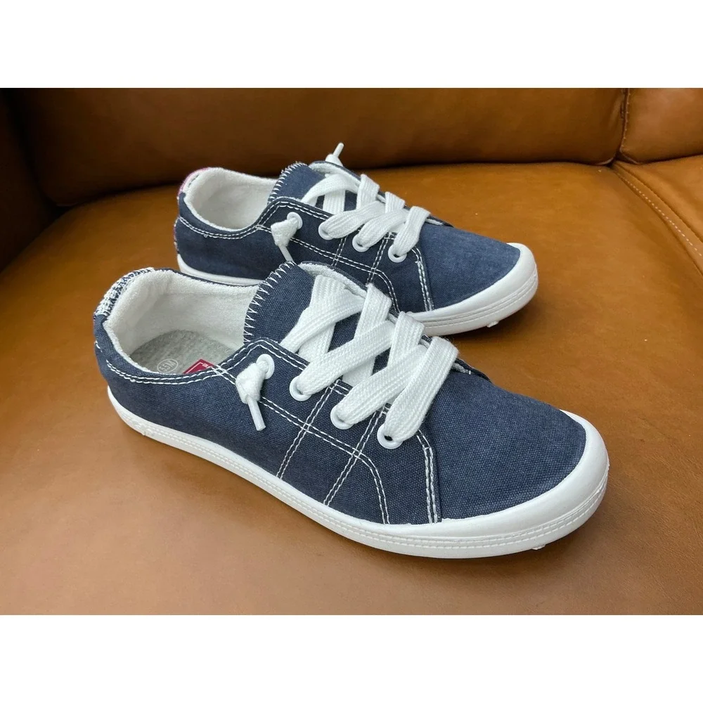 Highbar Canvas Sneakers Womens 5.5 Blue Lace Up Slip On Low Top